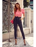 Short blouse with a belt, pink 20580 - Online store - Boutique